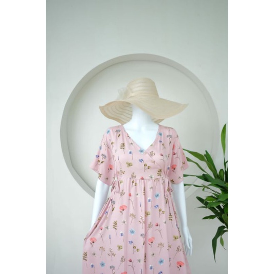 Daster kimono A line rok lebar| Daster ibu menyusui ibu hamil | nursingwear sleepwear-6 pink best
