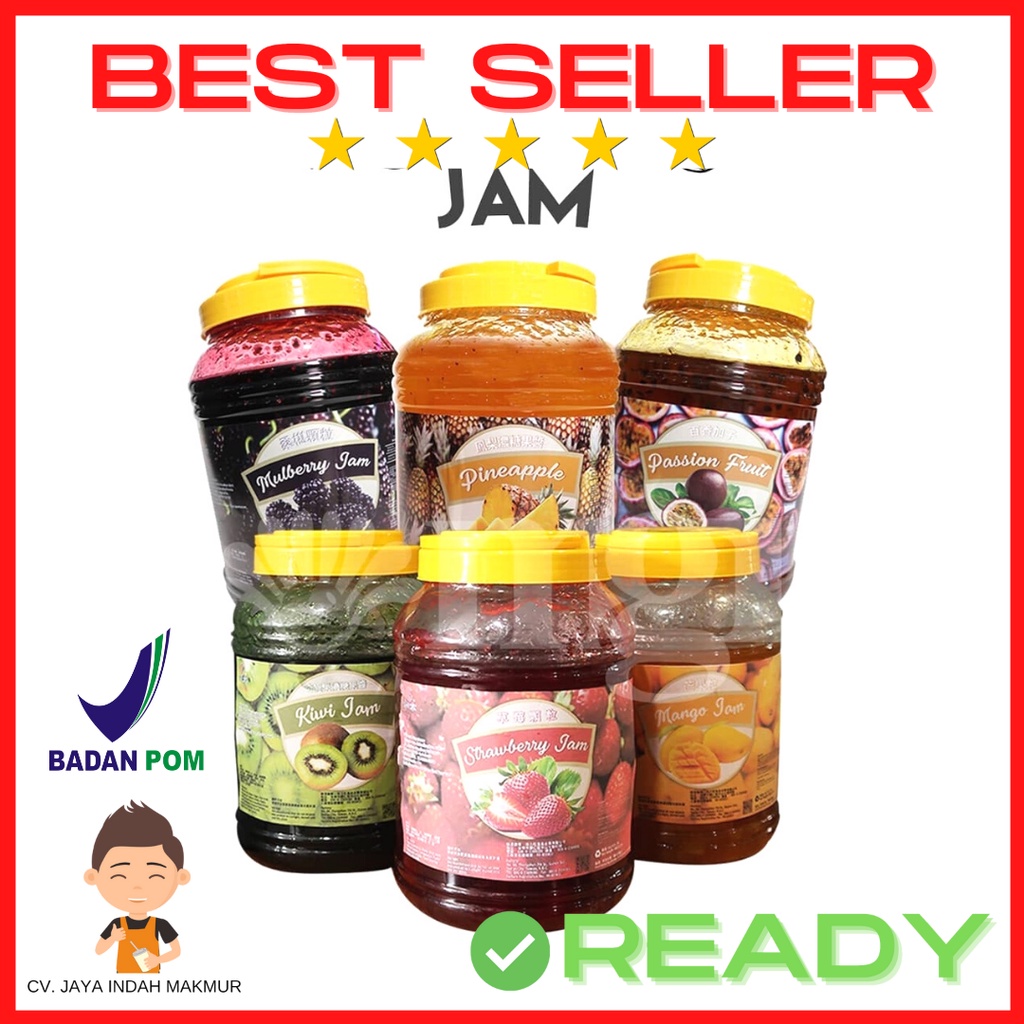 

Selai / Sele / Jam untuk Minuman / Drink / Roti / Kue Taiwan Mango Strawberry Kiwi Pineapple Nanas Passion Fruit Peach 2kg 4kg OMUGI BPOM