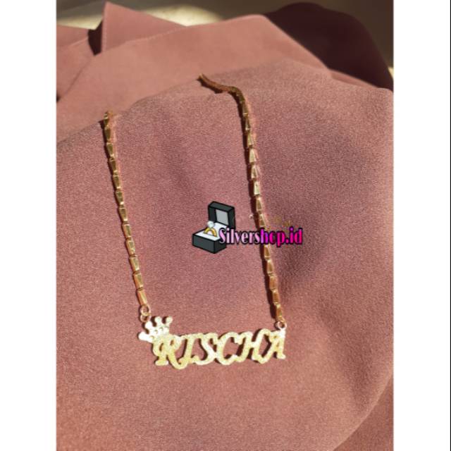 Kalung nama rantai medan sepuh emas celup emas perak asli