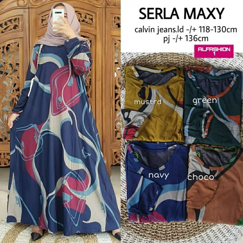 Serla Maxy, GAMIS MUSLIM CANTIK JUMBO BAHAN CALVIN JEANS LD 118 - 136 TERJUMBO TERMURAH