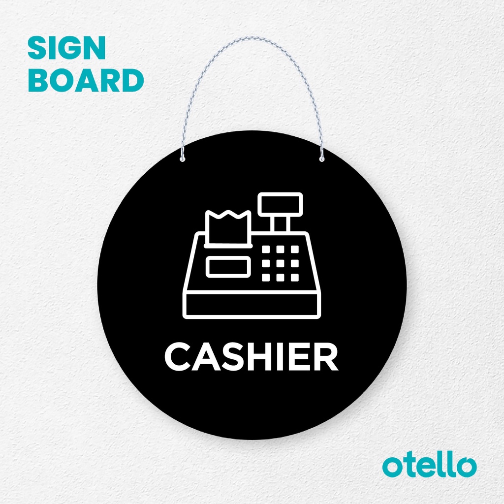 Otello Sign Cashier Signage Board Acrylic Papan Gantung Label Akrilik Rantai Petunjuk Toko Modern Minimalist Kafe Restoran Kantor Gedung Cafe