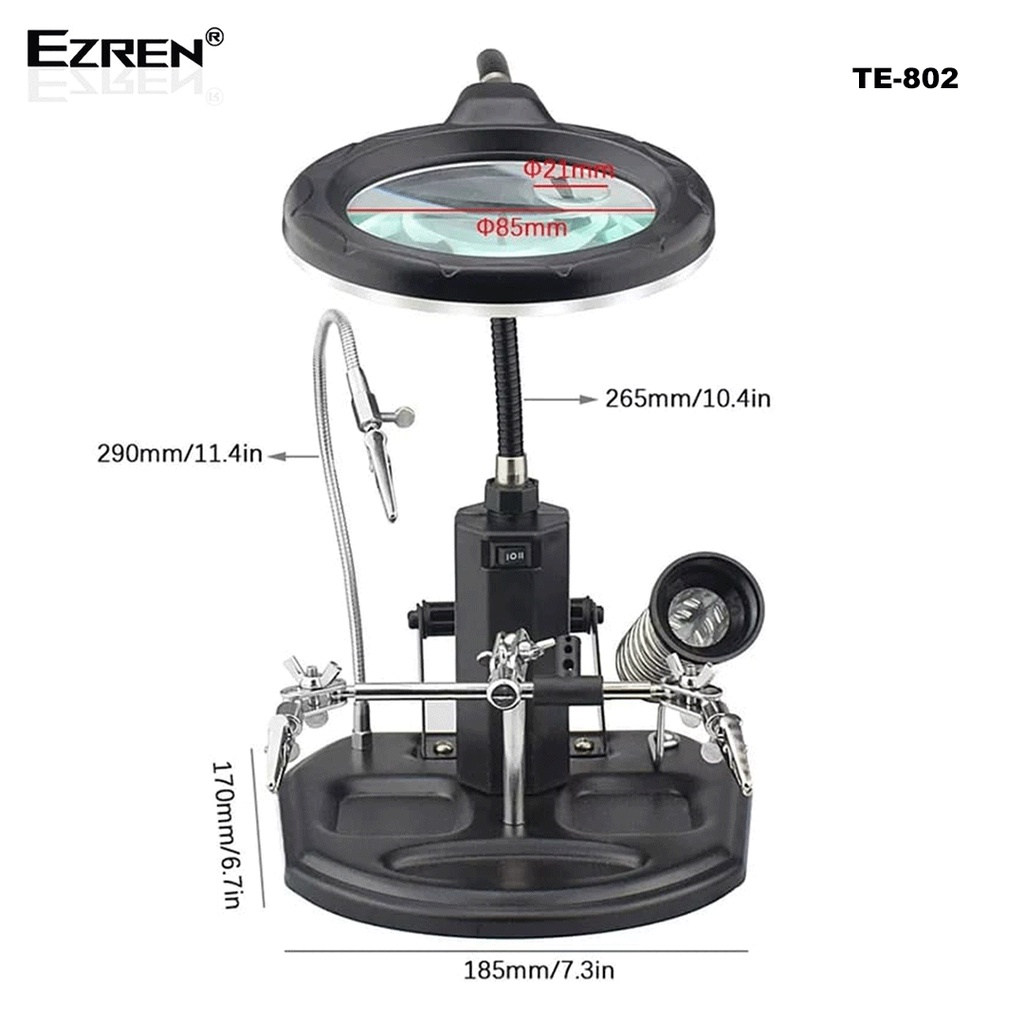 Ezren TE-802 Alat Pegangan Solder Helping Hand Kaca Pembesar