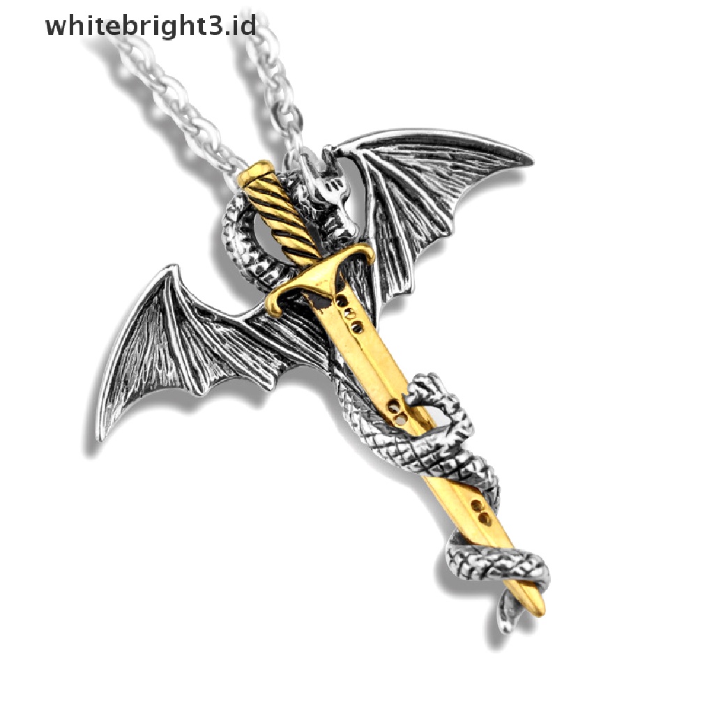 (whitebright3.id) Kalung Rantai Liontin Pedang Naga Terbang Luminous Bahan Stainless Steel Untuk Pria