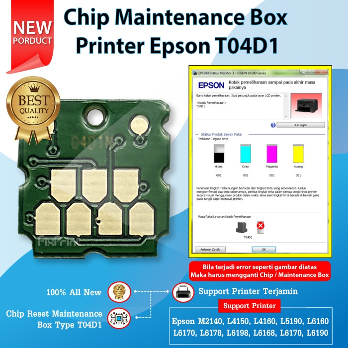 Chip Reset Maintenance Box T04D1 Waste Tank Printer L4150 L4160 L6160 L6170 L6190 M2140 E3E413