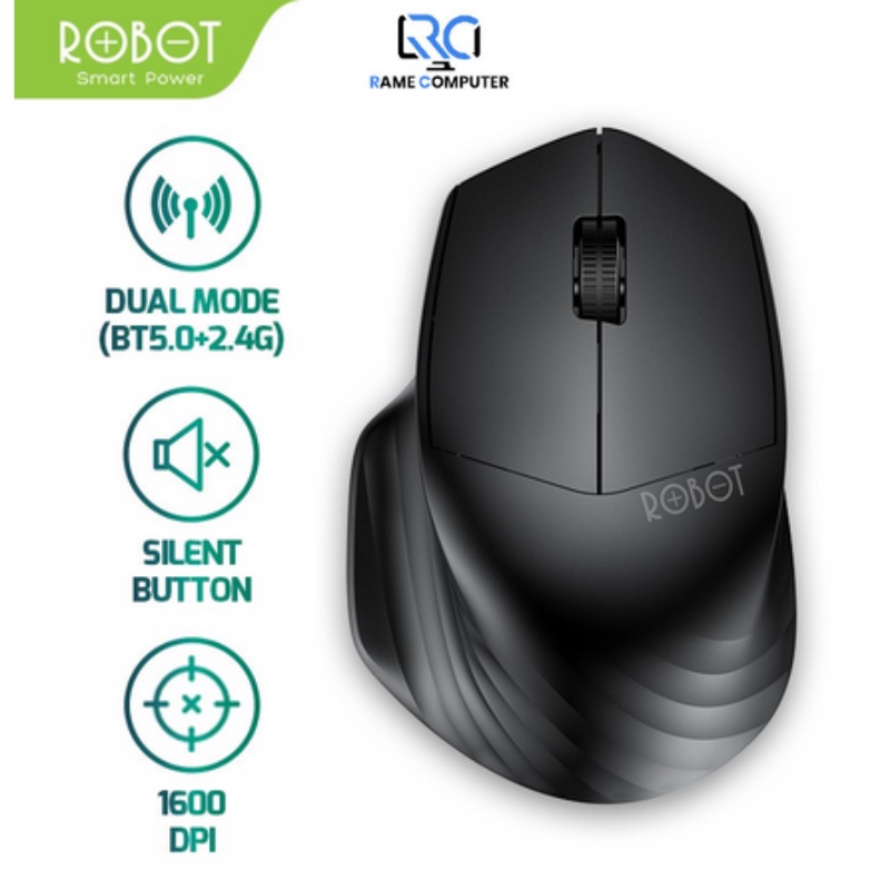 ROBOT M350 MOUSE WIRELESS SILENT CLICK 1600DPI USB DAN BLUETOOTH - Hitam