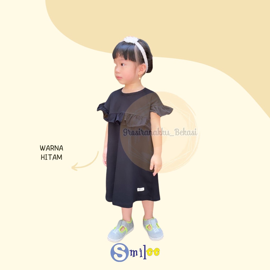 Daster Anak Rufel Polos Smilee Warna Hitam size 1-5Thn