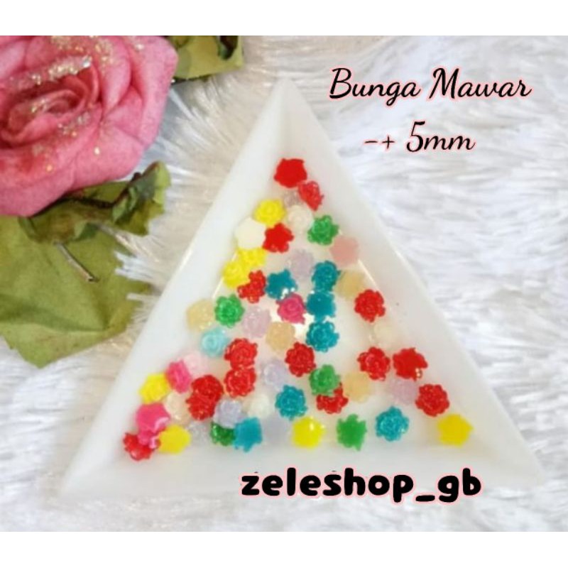 RESIN BUNGA MAWAR UKURAN 5MM / HIASAN NAIL ART / KUKU PALSU