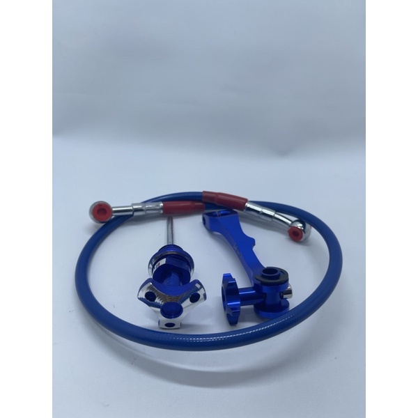 Selang Rem Belakang 65cm + Tutup Oli Jarum + Paha Rem Universal Motor Bebek full Biru