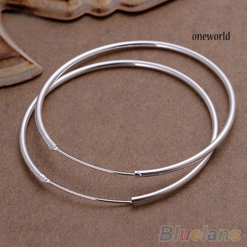 OW@ Women's Silver Plated Big Round Hoop Dangle Earrings Fashion Jewelry Charm