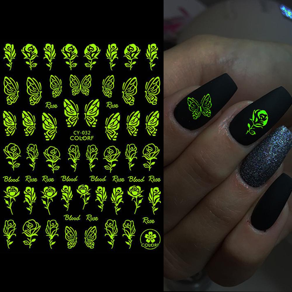 AUGUSTINA Agustina Dekorasi Nail Art 3D Bintang Bulan Kupu-Kupu Manicure Transfer Decals Glow In The Dark