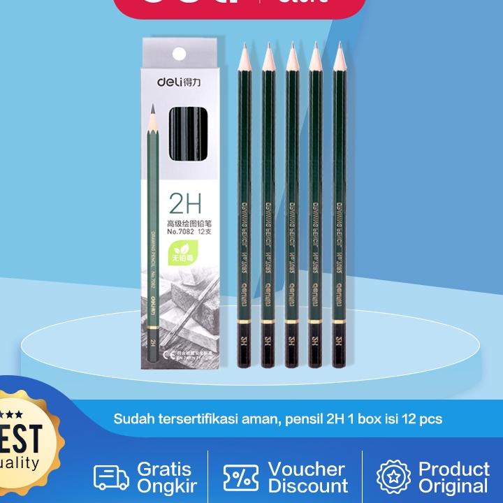 

TERBARU Deli 2H Drawing Pencil / Pensil Menggambar 2H 12 pcs Tidak Mudah Patah 7082,,,