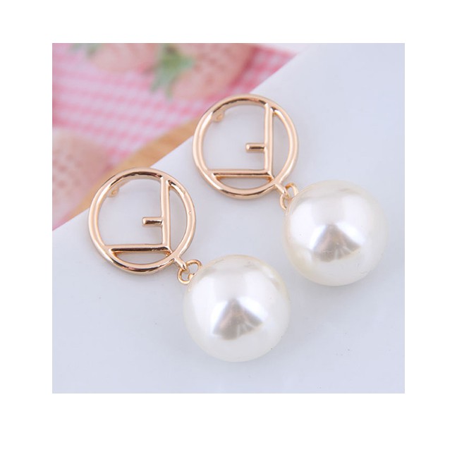 LRC Anting Tusuk Fashion Gold Peace Pearl Stud Earrings A58516