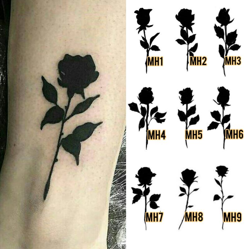 Tato Temporer mawar hitam Tato bunga Tato kecil Tato minimalis Stiker Tato Minimalis - MH