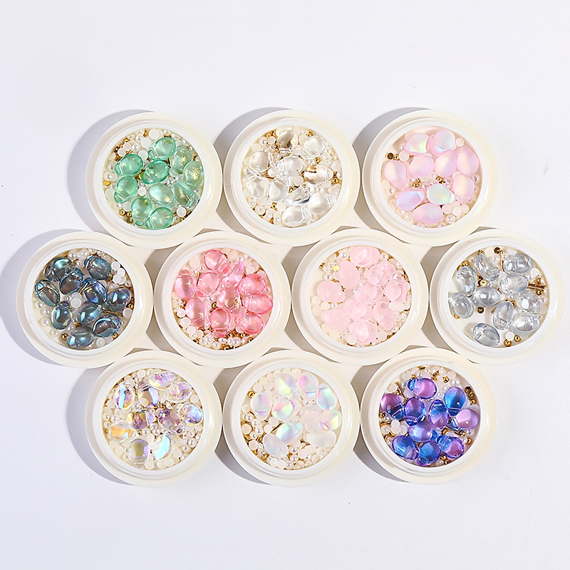 Pretty  hiasan crystal clear white mix shape / acc white pearl hiasan kuku charm nail wheel