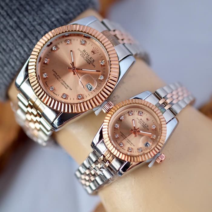 Jam Tangan Couple Anti Air Sepasang Cewek Cowok Murah Original Branded Rolex Couple Oyster Date ON