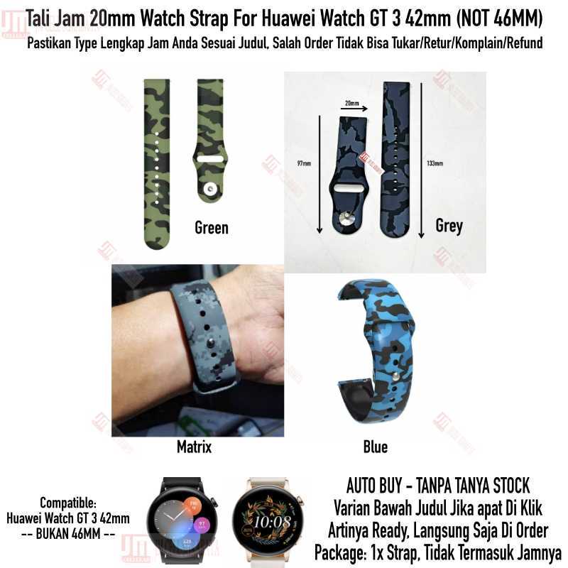 RMY Watch Strap Huawei Watch GT3 GT 3 42mm - Tali Jam 20mm Camo Army Rubber Silikon