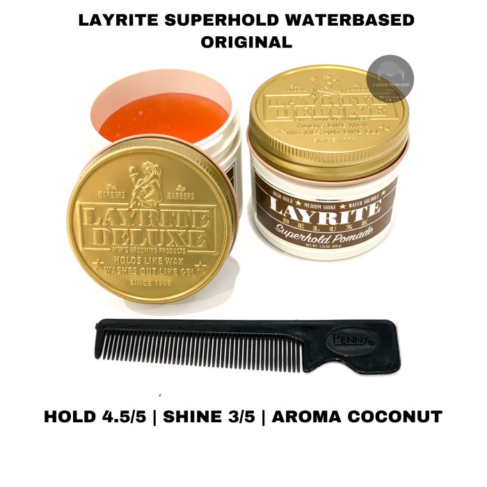 READY POMADE LAYRITE SUPER HOLD / SUPERHOLD waterbased | free sisir