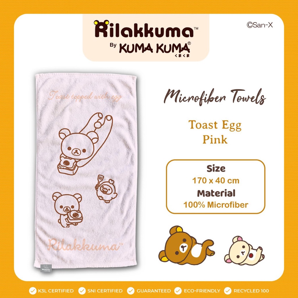 PROMO HANDUK BAYI HANDUK ANAK PREMIUM Handuk KUMA KUMA Microfiber Kuma Kuma Motif ( 70 x 140 cm )-TOAST EGG PINK