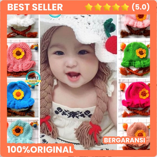 Topi Bayi Anak Perempuan Newborn Rajut Kepang