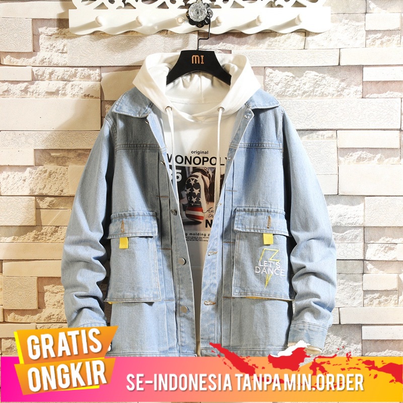 Outerwear Pria    Korea Slim-Fit Borr Denim Jaket Pria Remaja Tren cetak Overall  Hits