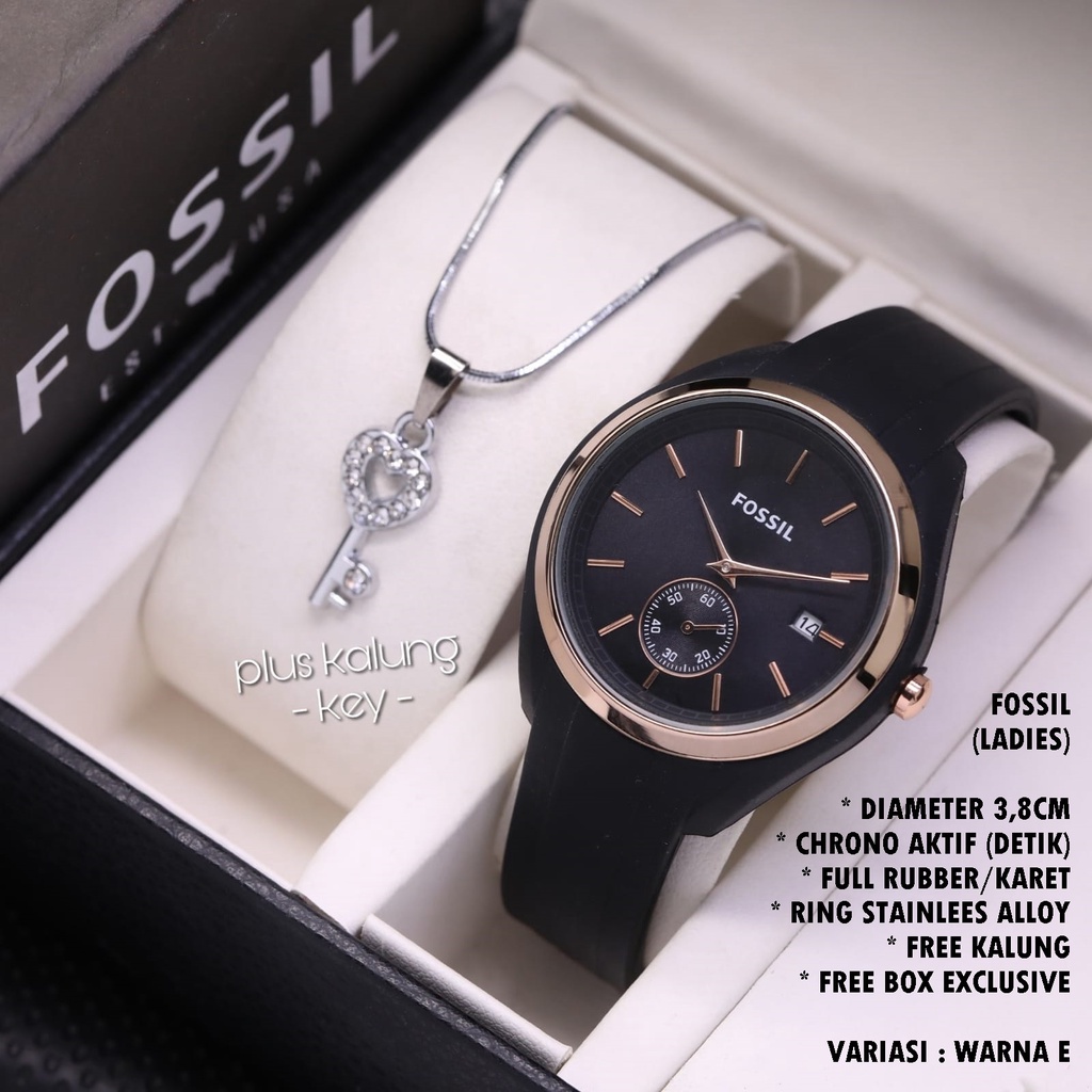 JAM TANGAN WANITA FASHION TALI RUBBER BODY BULAT TANGGAL &amp; CHRONO AKTIF FREE KALUNG