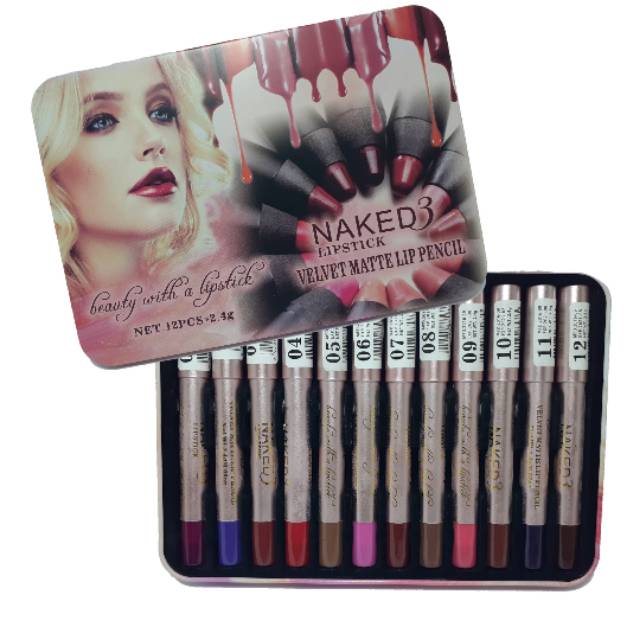 [12 pcs] LIPSTIK MATTE PENCIL NAKED3 12 COLOR bok