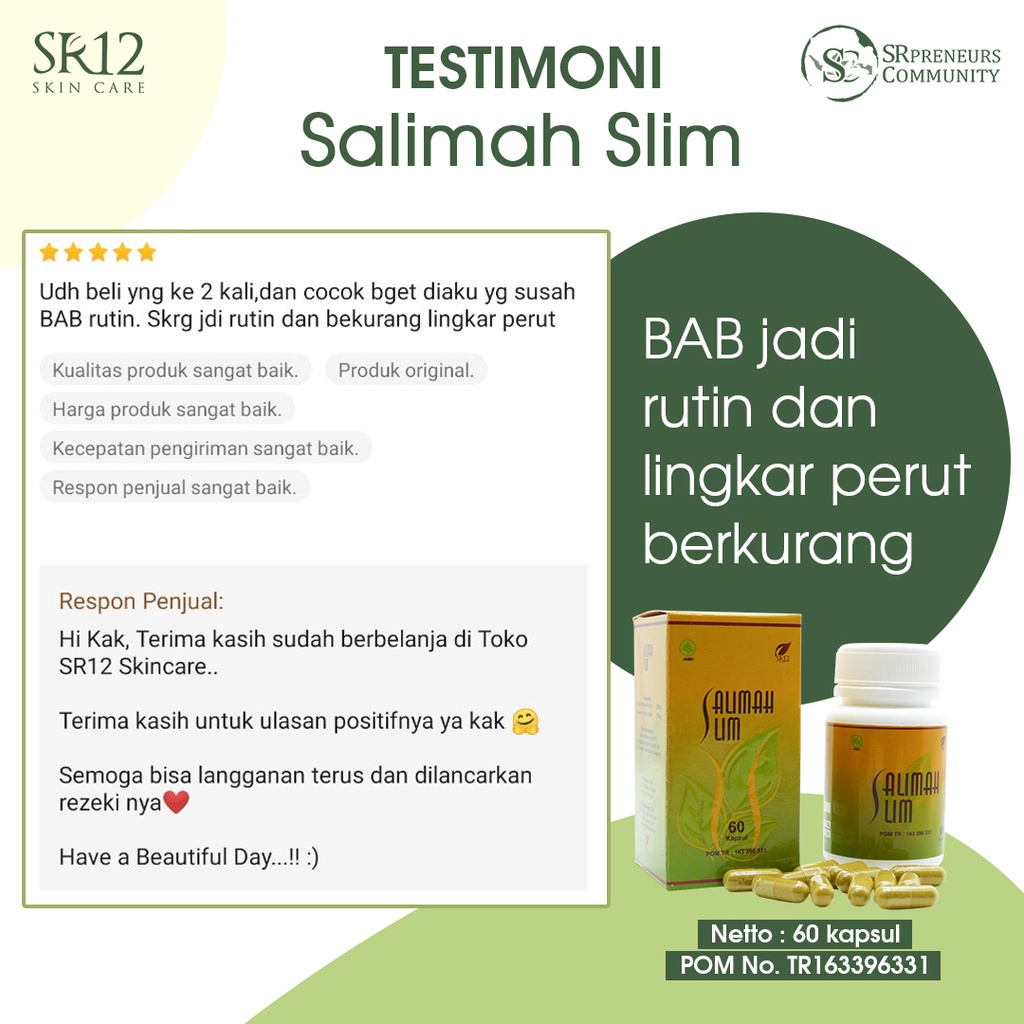 AMPUH SALIMAH SLIM SR12 / PENURUN BERAT BADAN / PELANGSING HERBAL ALAMI / OBAT DIET