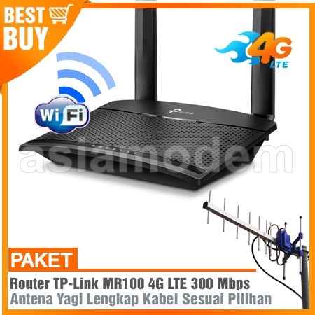 Paket Modem Router TPLINK MR100 4G LTE WIFI Hotspot & Antena Yagi Grid Extreme Gain Lengkap Pigtail