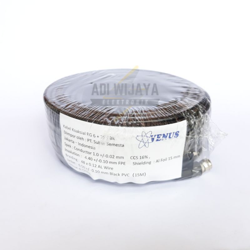 Kabel Parabola / Kabel Antena Venus Koaksial RG 6 + 2F / BF - panjang 15 Meter