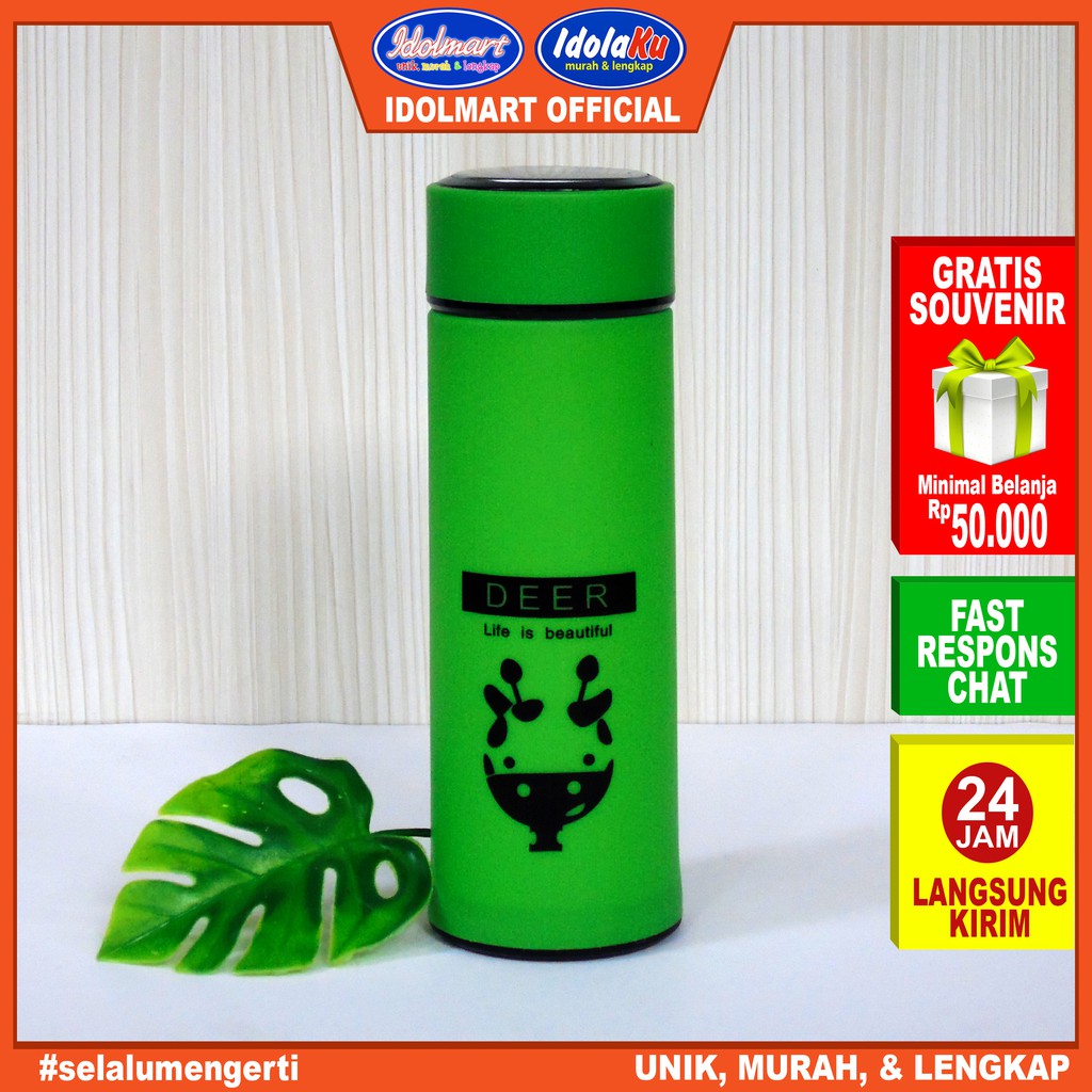 IDOLAKU Botol Minum Kaca Animal lucu 450ml/ Beling Cover Plastik /Original 60up