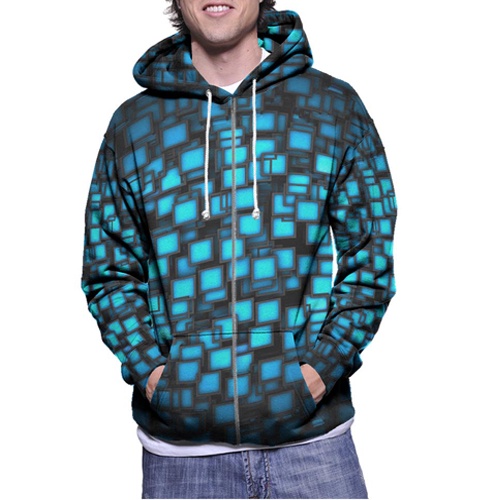 Jaket Hoodie Zipper Fullprint Cubic Box Pattern Design Bahan Polyester Jersey [Hoodie Dengan Ritslet