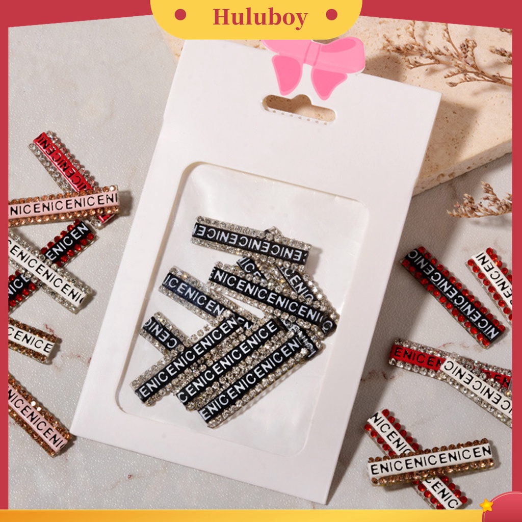 Huluboy Huluboy♡ 12 Pcs Stiker Kuku Motif Tulisan Glitter Anti Jatuh Untuk Dekorasi Nail Art