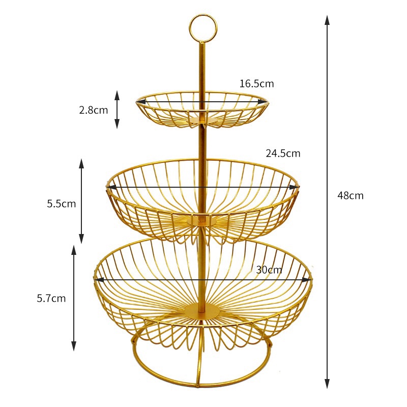 Keranjang Buah 3 Tingkat Gold / Keranjang Makanan / Fruit Basket Nordic / Keranjang Dapur Pajangan