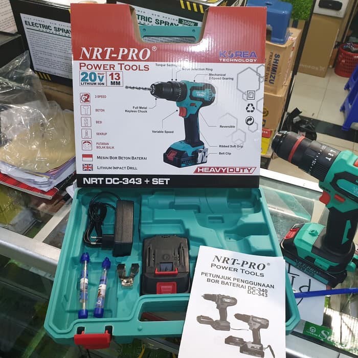 Bor Cordless Impact Drill 13 mm NRT PRO DC343 SET 20V Mesin Bor Baterai Tangan Beton