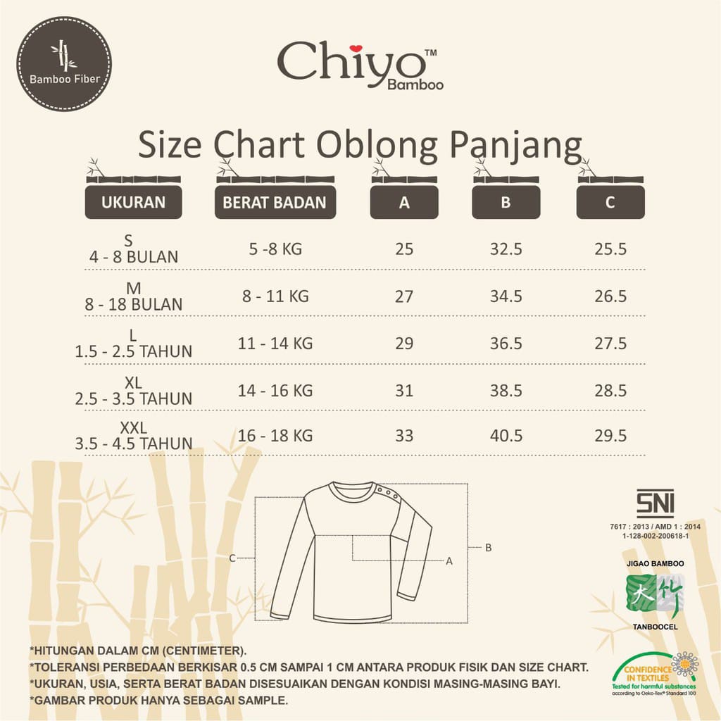 CHIYO BAMBOO Setelan Oblong Panjang &amp; Celana Panjang Size 4 - 24 Bulan