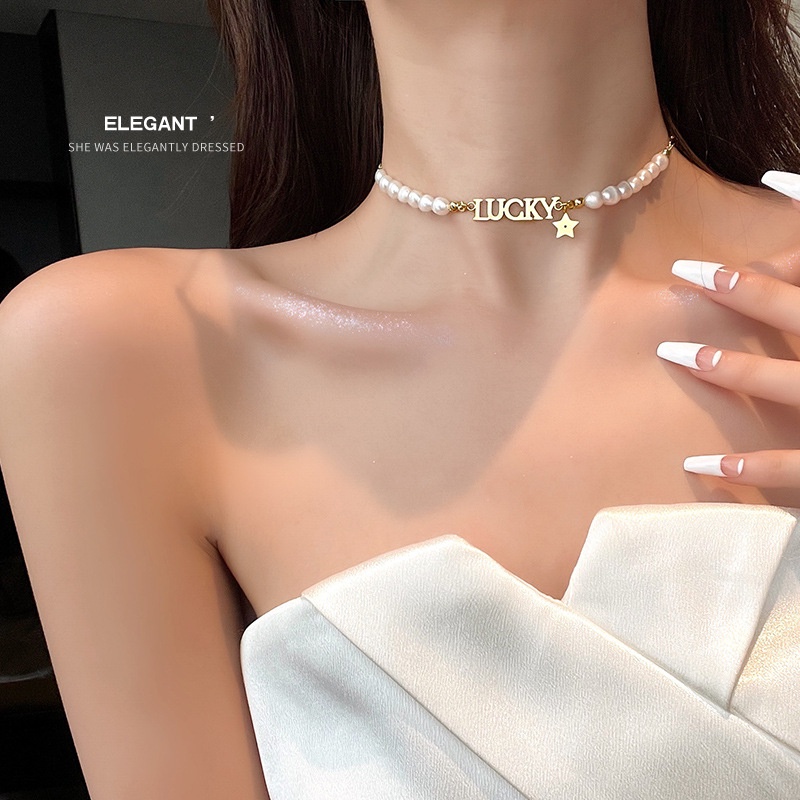 Kalung mutiara lucky titanium anti karat korea fashion