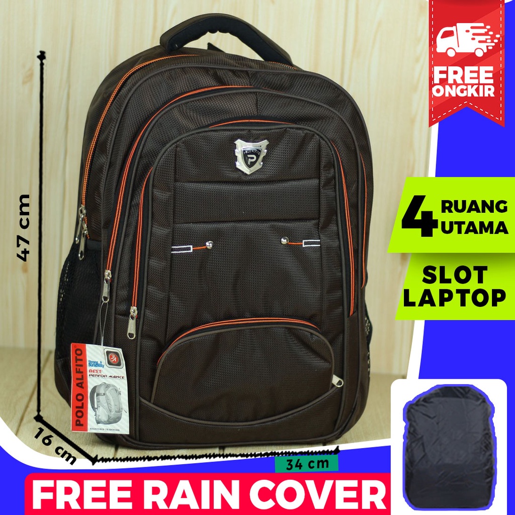 Tas Punggung Pria Polo Alfito Saku Coklat Orange Back Pack Laptop Cowok Bahan Dolby Tebal Kuat Awet