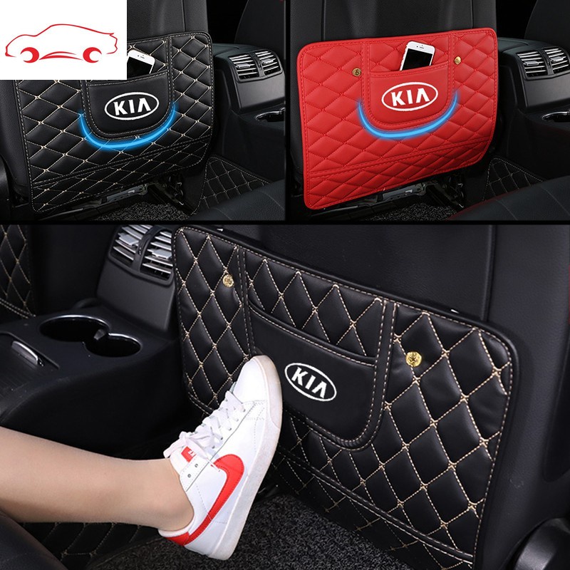 Car Seat Back Protector Cover Organizer With Pocket Leather Auto Seat Back Anti Kick Pad For KIA Forte Spectra Sportage Rio Picanto Sorento K5 K3 Cerato Sephia Rondo Grand Carnival Seltos