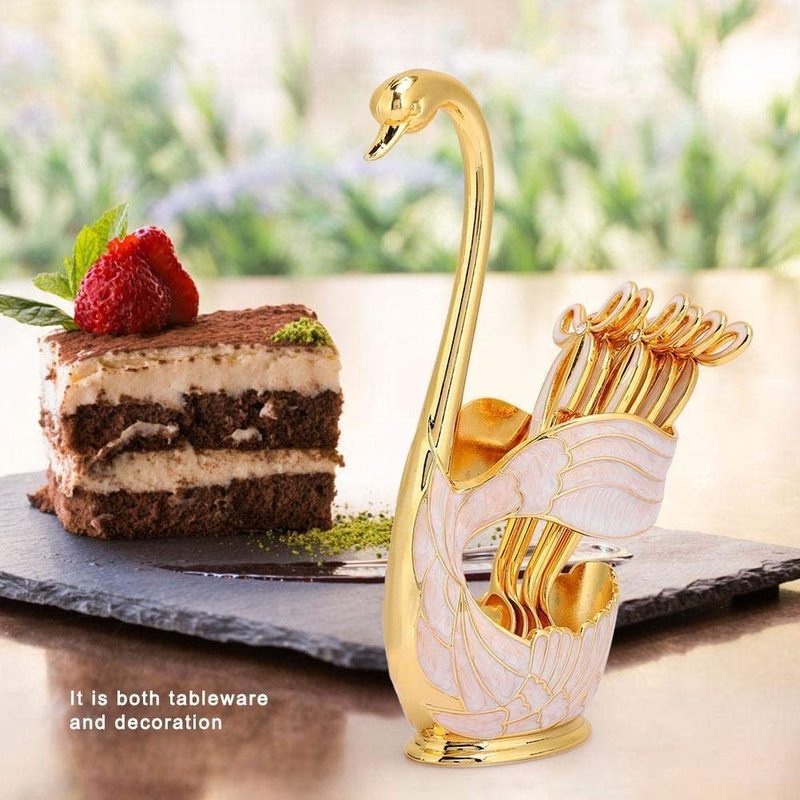 Swan Sendok Kopi Dengan Tempat Penyimpanan Home Zinc Alloy Salad Dessert Fruit Spoon