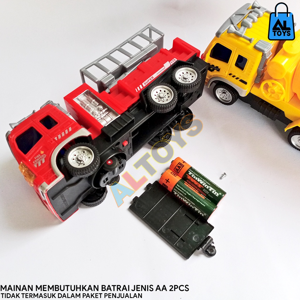 Diecast Mobil Konstruksi Mixer Exsavator Pemadam Kebakaran Lampu Suara