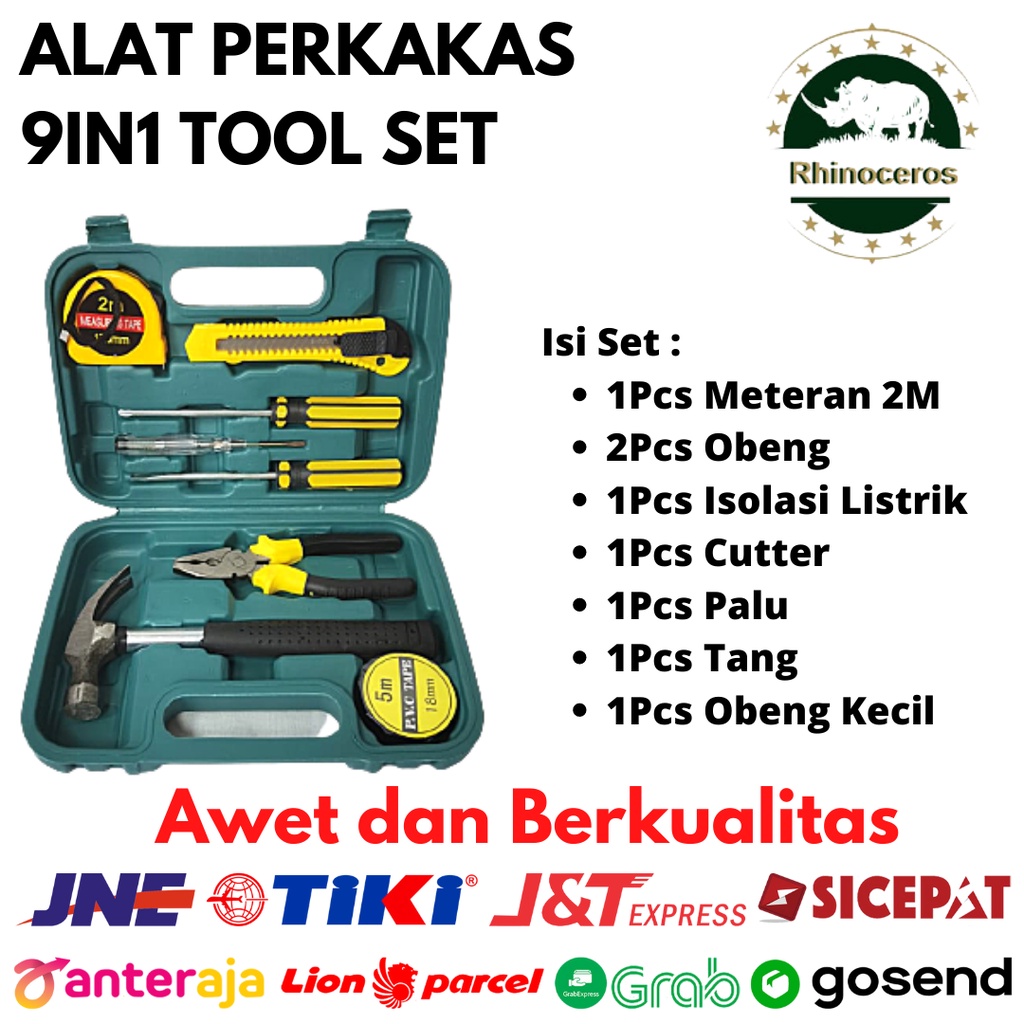 Toolkit Set Perkakas Tukang Alat Tukang 9in1 Tool Set Alat Pertukangan