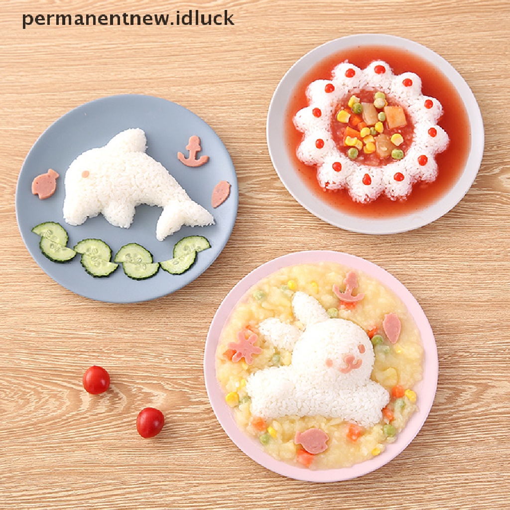 4 PCS Cetakan Nasi Bentuk Kartun Kelinci Lumba-Lumba Rumput Laut Untuk Membuat Bento Sushi