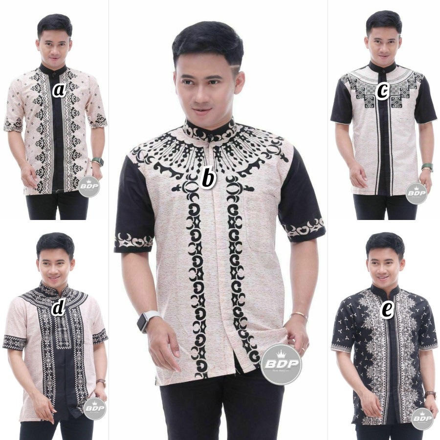 Koko Batik Hitam Manis Monochrome Simple Koko Remaja Lengan Pendek / Koko Lengan Pendek / Batik Pria