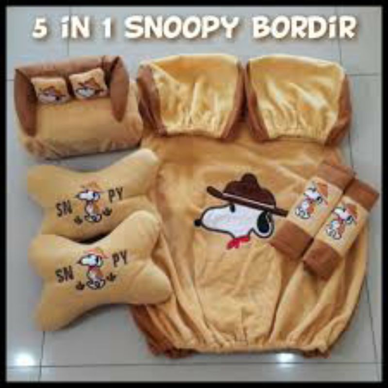 Bantal Snoopy Coklat paket sarung jok 5in1