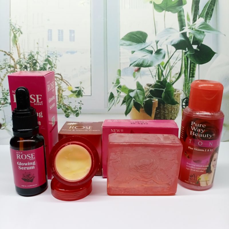 PAKET CREAM ROSE 4 IN 1  ROSE+SABUN ROSE +TONER ROSE (2 VARIAN) +SERUM GLOWING ROSE/CRYSTAL ORIGINAL