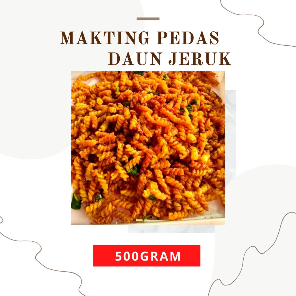 

Makting Pedas Daun Jeruk 500gram/Makaroni Keriting Pedas Daun Jeruk