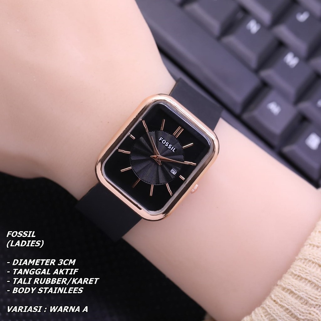 JAM TANGAN WANITA FASHION TALI RUBBER BODY SEGI TANGGAL AKTIF