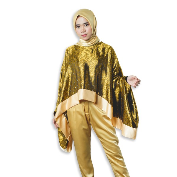 Kaftan Outer Wanita Iqra Pattern Gold Tiffany Kenanga