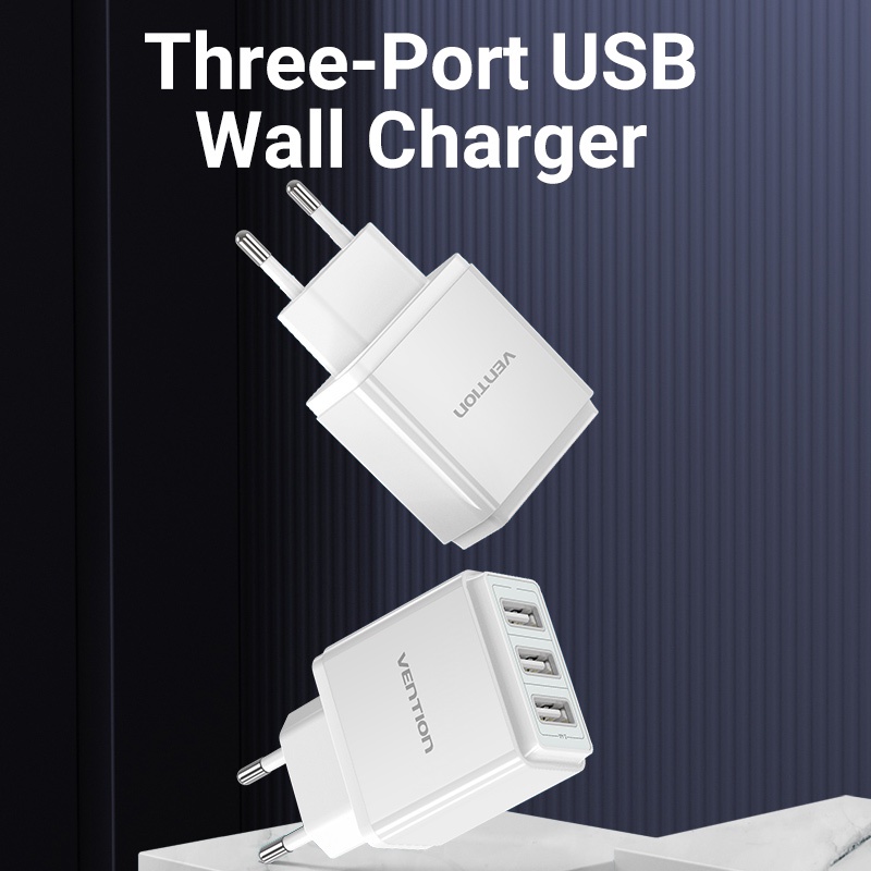 Batok Charger Power Adaptor Charger 3 Port USB Kepala Charger Vention 5V 2.4A Original