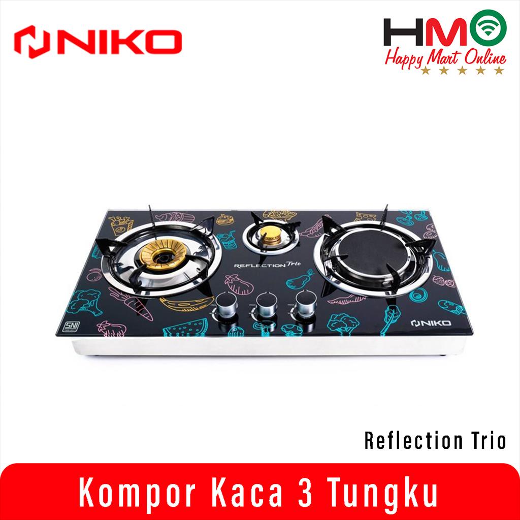 Kompor Tanam 3 Tungku NIKO Reflection Trio Kompor Kaca Api Bara